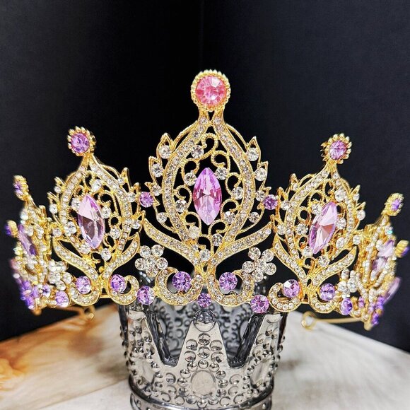 Multicolor Crystal Tiara, Gold headpiece, Birthday stone tiara, Fairy headpiece - Picture 1 of 8